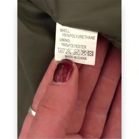 Flamant Rose Olive Green Cropped Silver Hardware Details Faux Leather Jacket - Picture 8 of 16